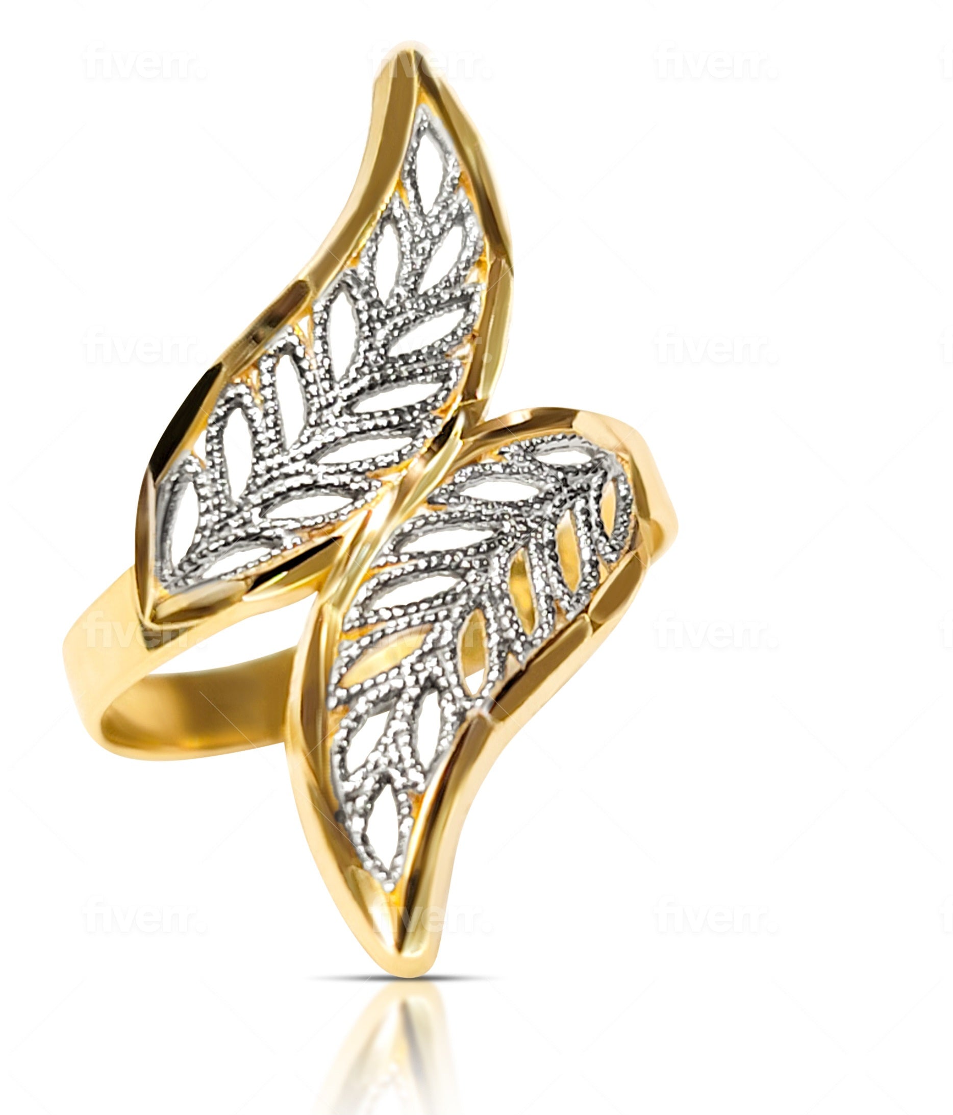 14k Double leaf ring