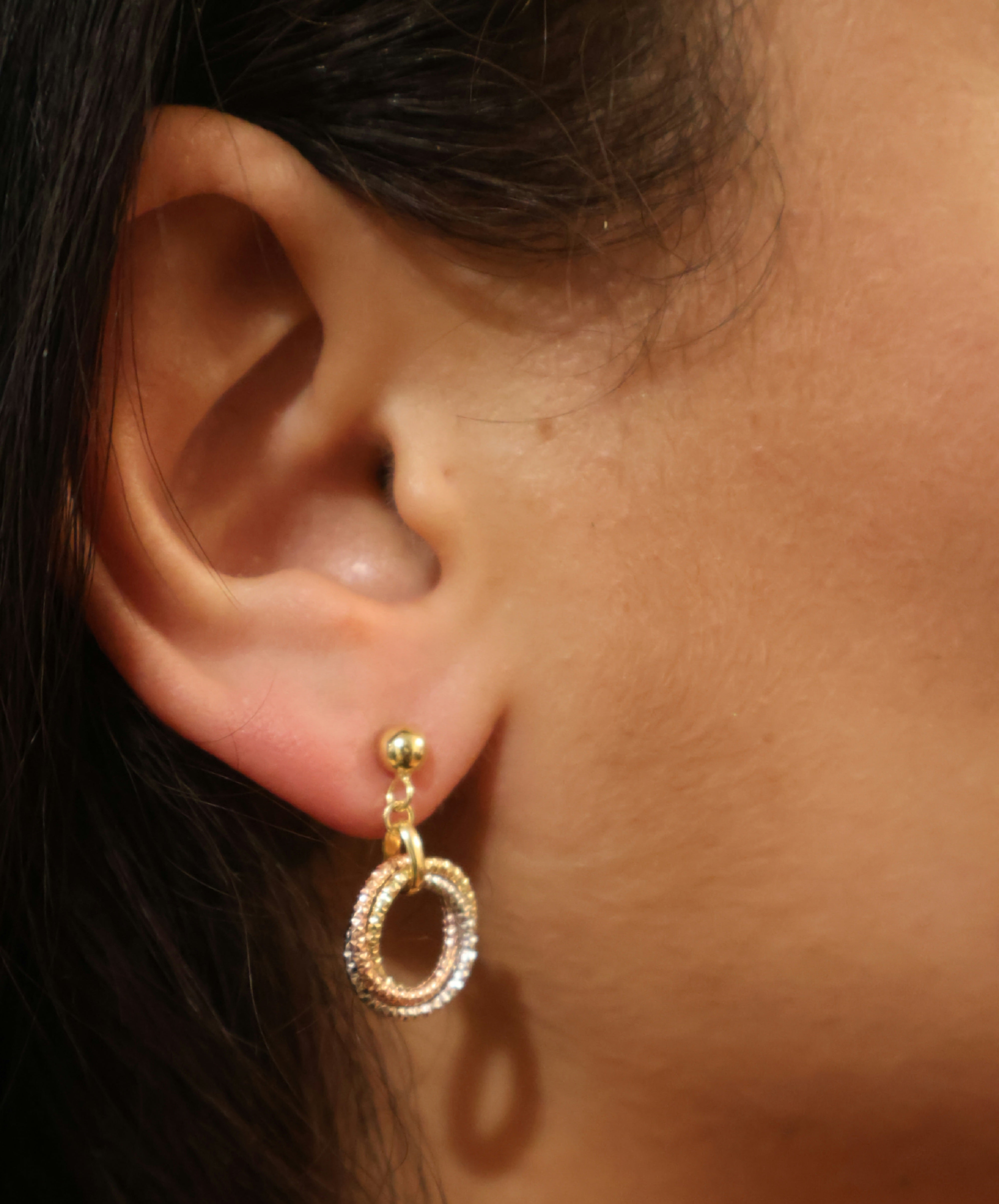 14k Three tone love knot earring