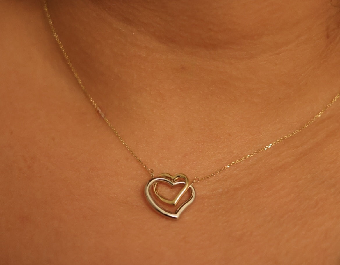 14k Double heart necklace