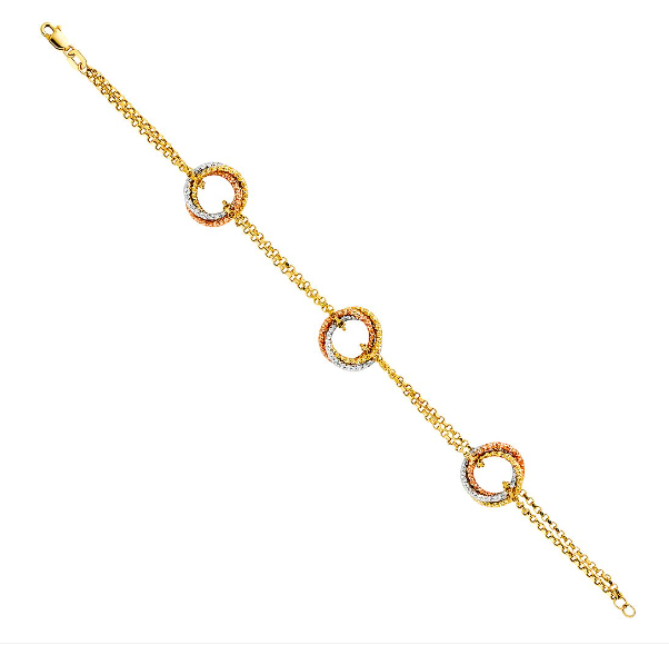 14k Three tone love knot bracelet